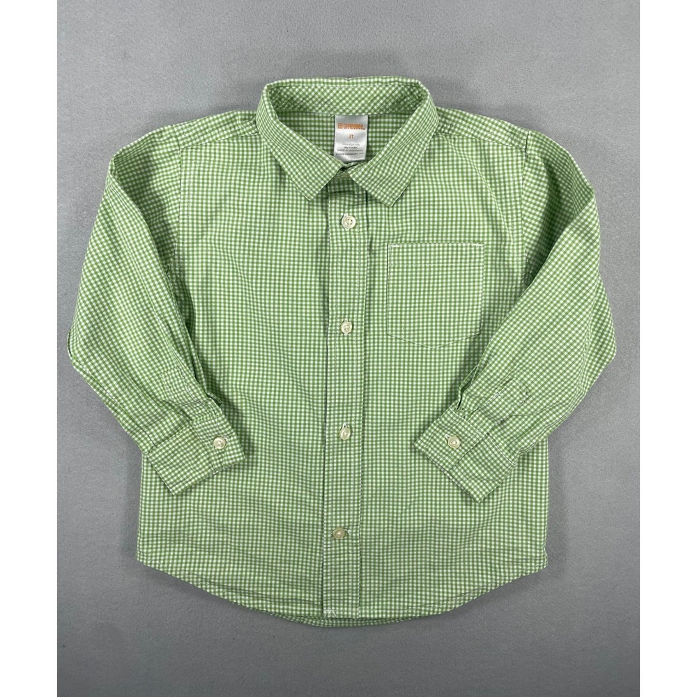 Gymboree Boys Green Gingham Long Sleeve Button Down Shirt 3T